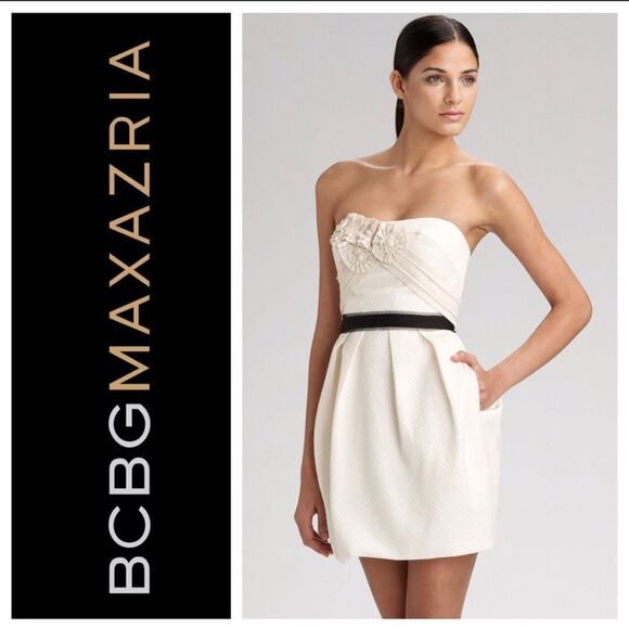 BCBGMaxazria strapless sweetheart quilted cream mini dress woman’s size 2 - Picture 1 of 11